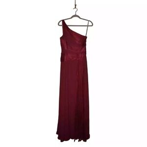 WHITE by VERA WANG NWT $200 One Shoulder Georgette Bobbin Gown Wine Size 8